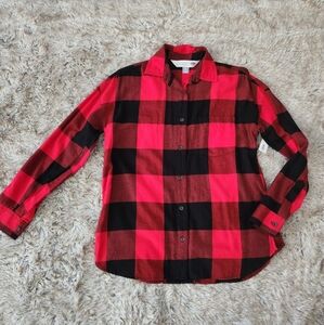 Old Navy‎ The Boyfriend Shirt Flannel Red And Black Women's Size XS